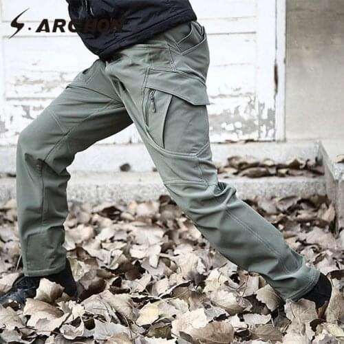 Man Shark Skin Soft Shell Waterproof Military Pants Men Winter Warm Tactical Cargo Pants Casual Multi Pocket Army Trousers