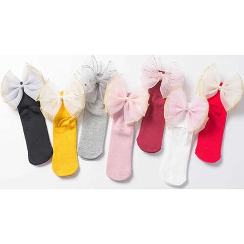 Girls socks new cotton 1-8 years princess socks girls organza butterfly lace pearl print children socks fashion