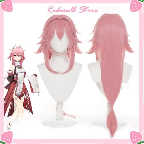Genshin Impact Yae Miko Wig Cosplay Project Celestia Long Staight Heat Resistant Synthetic Hair Adult Free Wig Cap