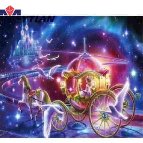 Princess,Crystal Carriage Bridge,Space Palace,5D DIY Diamond Painting Full Round Square Rhinestone Diamond Embroidery Decoration