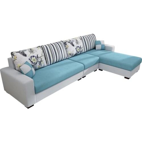 Fabric simple modern small family living room furniture integrated corner combination washable three person cloth sofa
