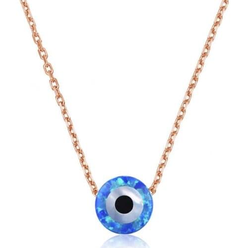 Silver Blue Opal Stone Evil Eye Necklace
