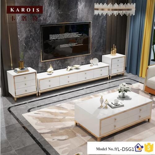 KAROIS DSG1Nordic Modern Tempered Glass Tv Cabinet Coffee Table Combination Living Room Furniture Tv Stand