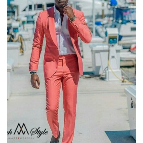 Groomsmen Groom Tuxedos Best Man New Style Coral Shawl Lapel Men Suits Wedding Best Man 2 pieces ( Jacket+Pants+Tie ) C545