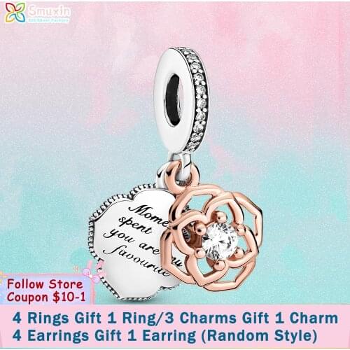 Smuxin 925 Sterling Silver Charm Two-tone Rose Dangle Charm fit Original Pandora Bracelets Women Jewelry Making Girl DIY Jewelry