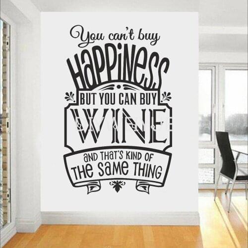 Restaurant Pub Wine Wall Sticker Quotes You Can't Buy Happiness But You Can Buy Wine Vinyl Wall Decals For Bar Decoration G122