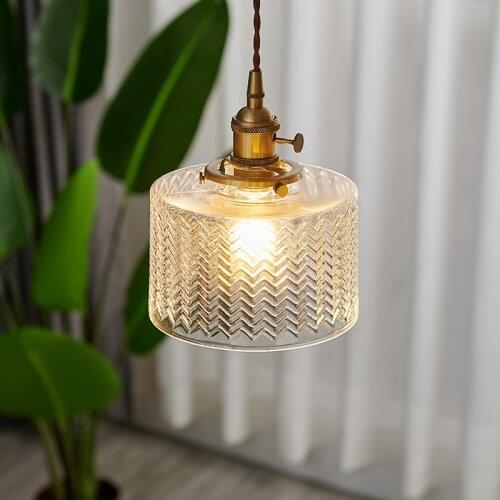 Japanese style brass retro glass chandelier Nordic simple bed and bed bedroom hallway balcony bar dining room light