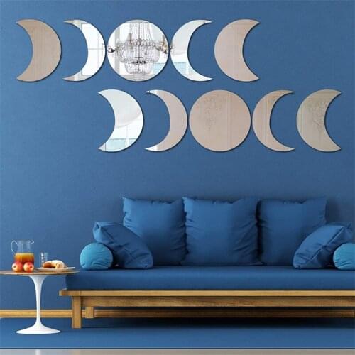 10 Pieces Crescent Moon Phase Mirror Set Scandinavian Bohemian Home Wall Decor Moon Phase Decorative Mirror for Living Room