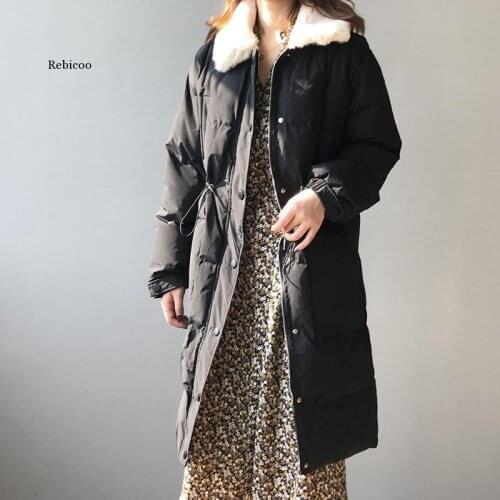 Women Fur Collar Oversize Long Parkas Thick 2020 Winter Long Sleeve Pockets Female Warm Overcoat