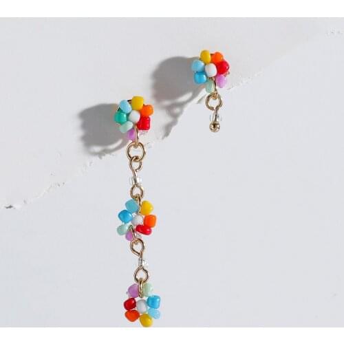 LUNA CHIAO Rainbow Seed Bead Braided Flower Drop Dangle Earring for Women