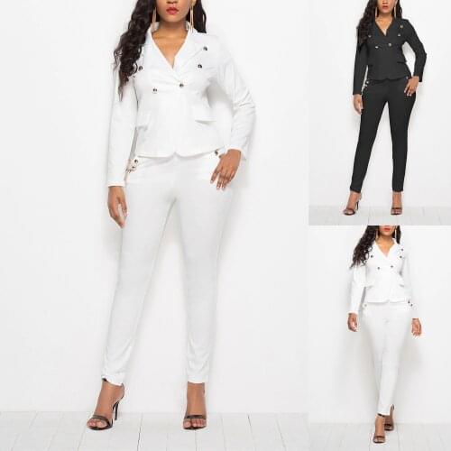Suit Jacket Womens Vintage Solid Long Sleeve Coat Formal Wear Tops Trousers Suit Female Classic Suit Two-Piece Suits Pants Sets