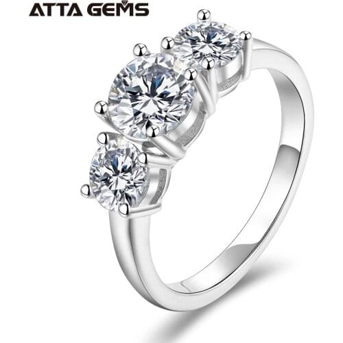 ATTAGEMS 2.0ct D Color Round 18K White Gold Plated 925 Silver Moissanite Ring For Women Diamond Test Passed Woman Girl Gift