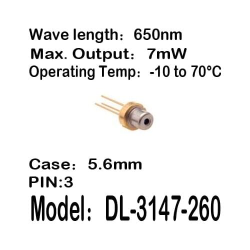 1-20pcs/lot DL-3147-260 3147-260 650nm 7mW 5.6mm 3-pin -10 to 70C operating temp Laser diode