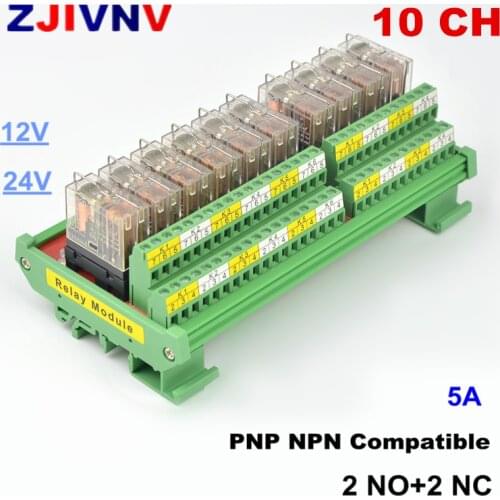 10-Channel 2NO+2NC Rail Mounting Omron G2R-2 5A 12V 24V DC Interface Relay Module PNP NPN Compatible