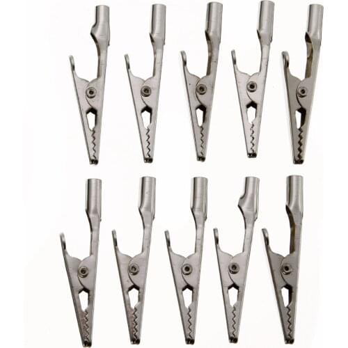 10pcs 2.01" Test Probe Metal Alligator Clips Stainless Steel Silver Crocodile Clamps for Testing leads