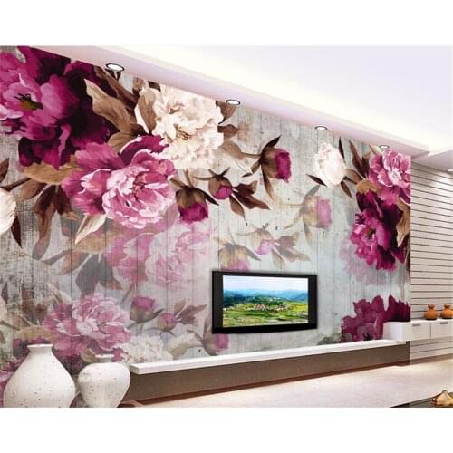 Beibehang 3D Wallpaper Living Room Bedroom Mural Painting Hand painted peony wood grain TV Background photo 3d wallpaper behang