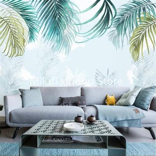Milofi custom 3D wallpaper mural Nordic fresh leaves hand-painted leaves 3d background wall decoration painting wallpaper