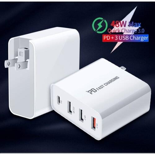 48W QC3.0 EU US UK Plug Fast Charging Smart Phone Multiport Charge Adapte For iPhone 12 11 Pro Max Xiaomi 11 10 9 Huawei P40 P30