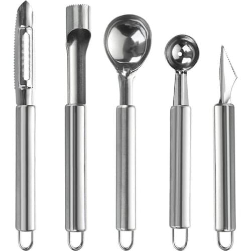 5pcs Stainless Steel Fruit Cutting Tool Set Fruit Corer Melon Spoon Lemon Peeler Fruit Carving Cutter for Kitchen Gadgets