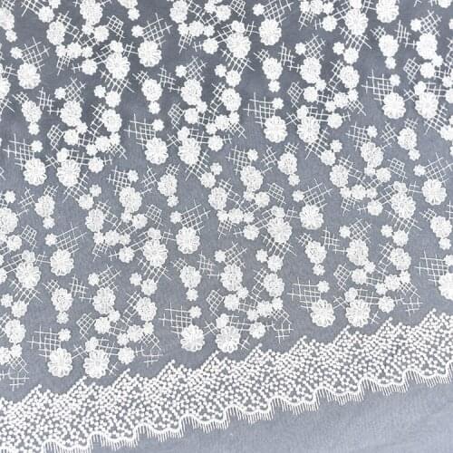 5 yards ivory embroidered lace fabric, snow flowers pattern embroidered lace fabric, wedding lace fabric