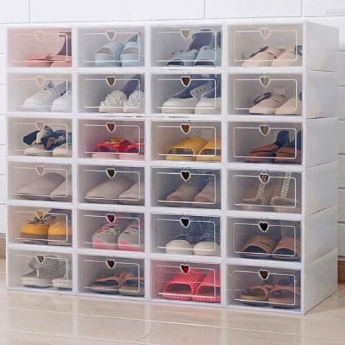 6PCS Stackable Thickened Transparent Plastic Shoes Storage Box Organizer Dustproof Container for Home Room Dorm Space Saving