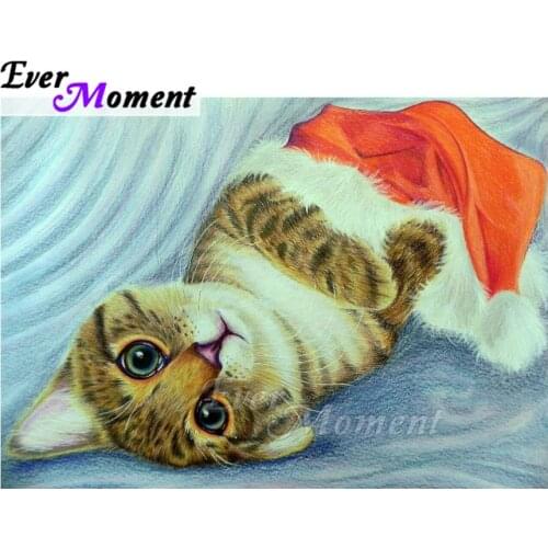 Ever Moment Diamond Painting Cat Christmas Cat 5D DIY Full Square Drill Mosaic Diamond Embroidery Wall Decoration ASF1852
