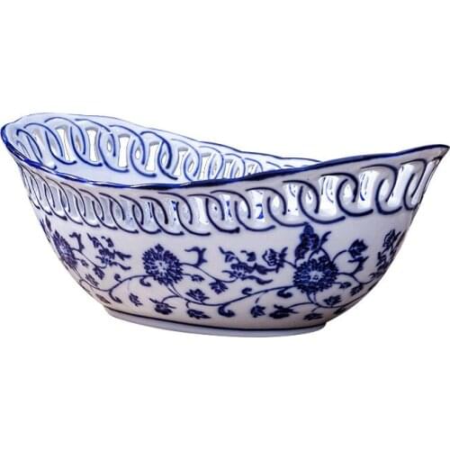 Blue and white porcelain fruit plate living room creative household fruit basket dry fruit Chinese style retro Chinese wind frui