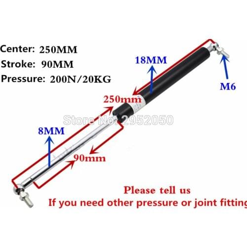 Free shipping 200N/20N force 250mm central distance, 90 mm stroke, pneumatic Gas Spring, Lift Prop Gas Spring Damper