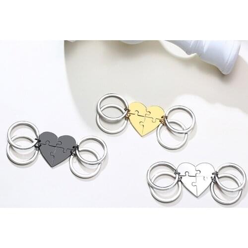 Custom Name Stainless Steel Puzzle Heart Shape Key Chain Key Ring Family Friendship keychains Birthday Gift 4 pcs Key Chains