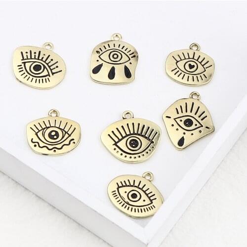 DoreenBeads Retail Zinc Based Alloy Religious Turkish Eye Pendant Gold Color Evil Eye Enamel For Jewelry Making Findings,10 PCs