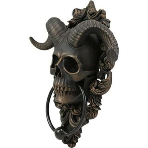 Skull Door Knocker Horned God Skull Hanging Door Knocker Resin Door Decor Door Hardware 11x12cm LBShipping