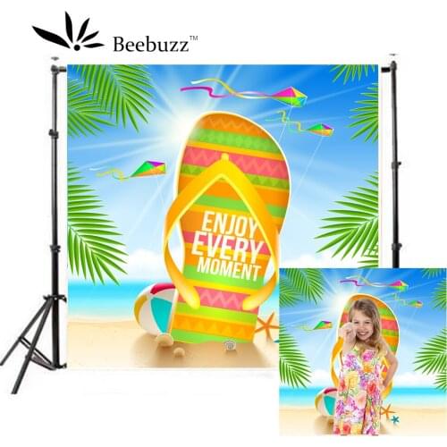 Hawaii Beach Happy Holiday Photography Backdrops Cartoon Beach Slippers Photo Background Studio