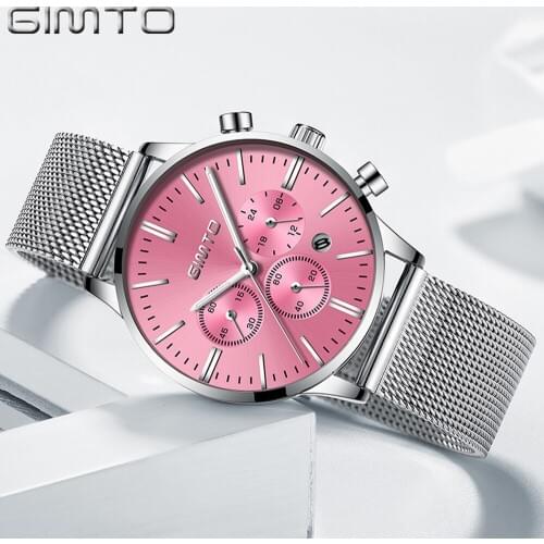 GIMTO 2018 Fashion Women Watches Steel Silver Gold Clock Sport Quartz Ladies Watch Casual Female Wristwatch Relogio Feminino
