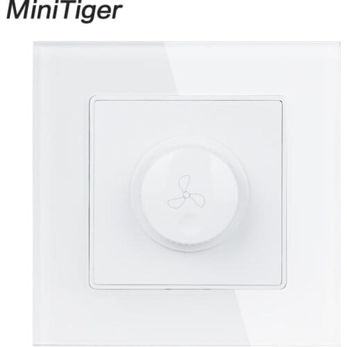 Minitiger Fan Controller Regulator Luxury Crystal Glass Panel Wall Switch Interruptor 16A Maximum 300W