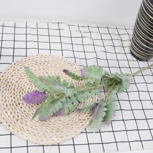 Simulation Flocking Silver Leaf Chrysanthemum Artificial Plants for Home Decoration Flower Arrangement Wedding Background Bonsai