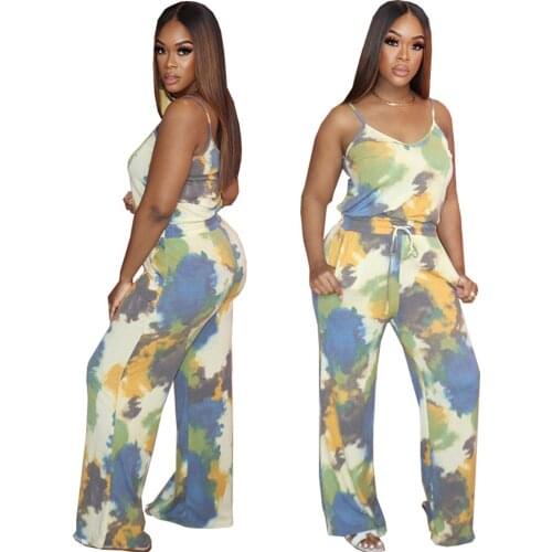 Fashion V-neck Sexy Sling Jumpsuits High Waist Bandage Wide-leg Bodysuits Sleeveless Backless Casual Women Outfits Office Lady