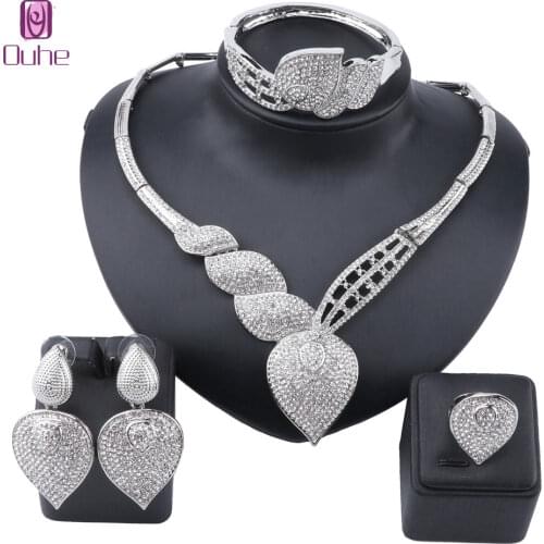 Crystal Bridal Jewelry Sets for Women Necklace Earrings Bangle Ring Wedding Rhinestone Bridesmaid Gifts fit with Wedding Dress