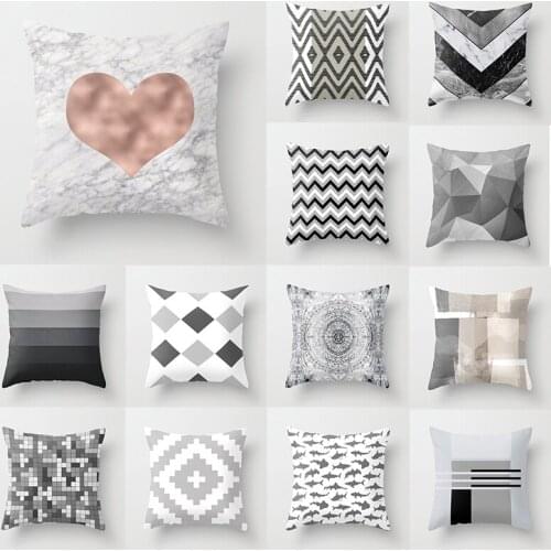 European Style Geometric Print Gray Polyester Sofa Cushion Cover Livingroom Nordic Decorative Throw Pillows