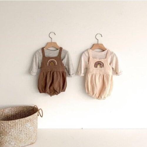 2020 Summer New Creative Rainbow Childrens Suspender Trousers + Striped T-shirt Cute Baby Suit