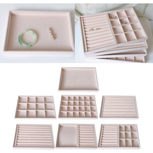 Beige Velvet Jewelry Display Tray Holder Box Show Case Organizer for Women Velvet Stackable Jewelry Display Tray Case