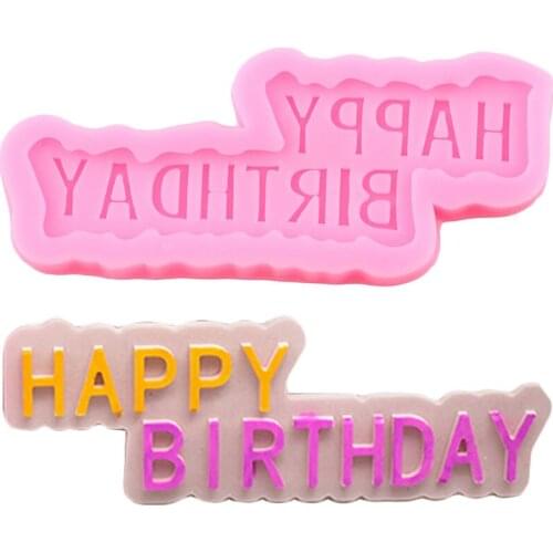 Happy Birthday Letters Silicone Mold Cupcake Topper Fondant Cake Decorating Tools Gumpaste Chocolate Candy Clay Resin Moulds