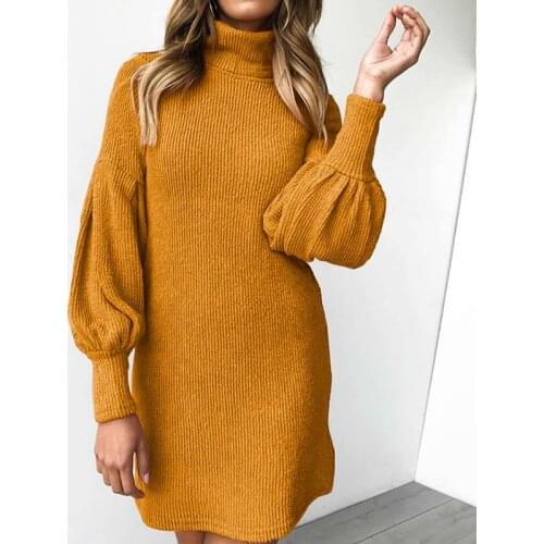 Women Dress Autumn Winter Clothes Nice Female Casual Loose Pink Long Sleeve Turtleneck Dresses Jersey Mujer