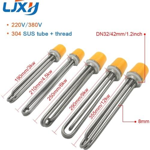 LJXH Full 304 Stainless Steel Water Heating Element 1 1/4" Electric Immersion Heater for Solar Water Tank 220V 380V