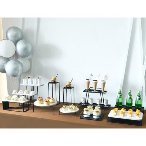 Simple Black White Cake Stone Stands Sets for Wedding Home Bussiness Party Dessert Table Pastry Plates Candy Food Trays