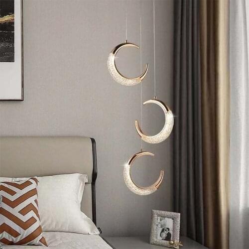 Light Luxury Bedside Chandelier Bedroom Warm andRomantic Post-modern Nordic Creative Moon Long-line Single Head Small Chandelier