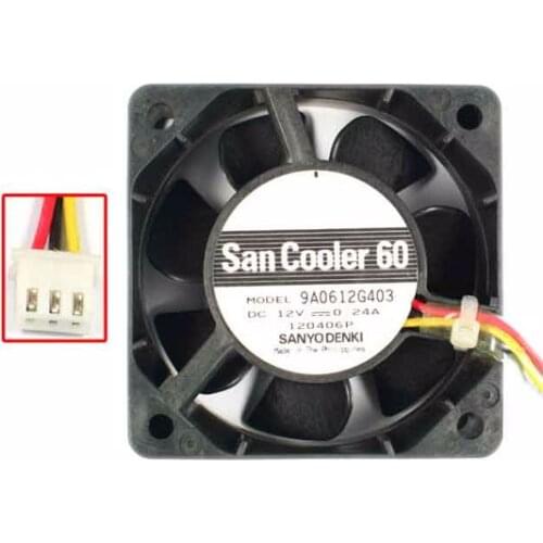 SANYO DENKI 9A0612G403 DC 12V 0.24A 3-Wire 60X60x25mm Server Cooling Fan