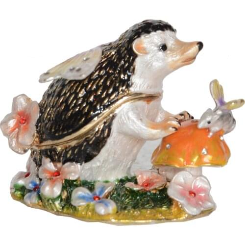 Hedgehog Trinket Box Metal Ornament Collectible Gift Figurines Crystal Jeweled Enameled Box