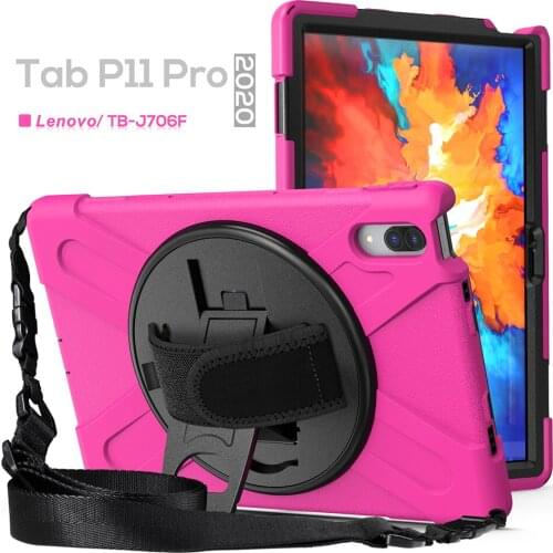 Silicone Case with Shoulder Strap Rotatable Kickstand for Lenovo Tab P11 J606F Xiaoxin P11 Pro 11.5 J706F Shockproof Cover+Pen