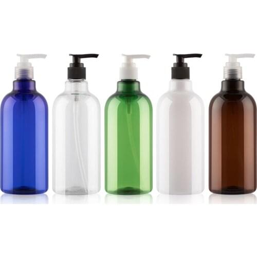 Blue Green Clear Brown White 500ml X 12 Plastic PET Bottle With Lotion Pump For Shampoo, Personal care,Lotion Refillable Bottles