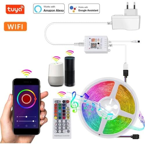 Tuya WiFi Smart LED Strip Light 12V RGB 5050SMD Work with Alexa Google Home Voice Control Flexible Ribbon Tape LED Lights Strip